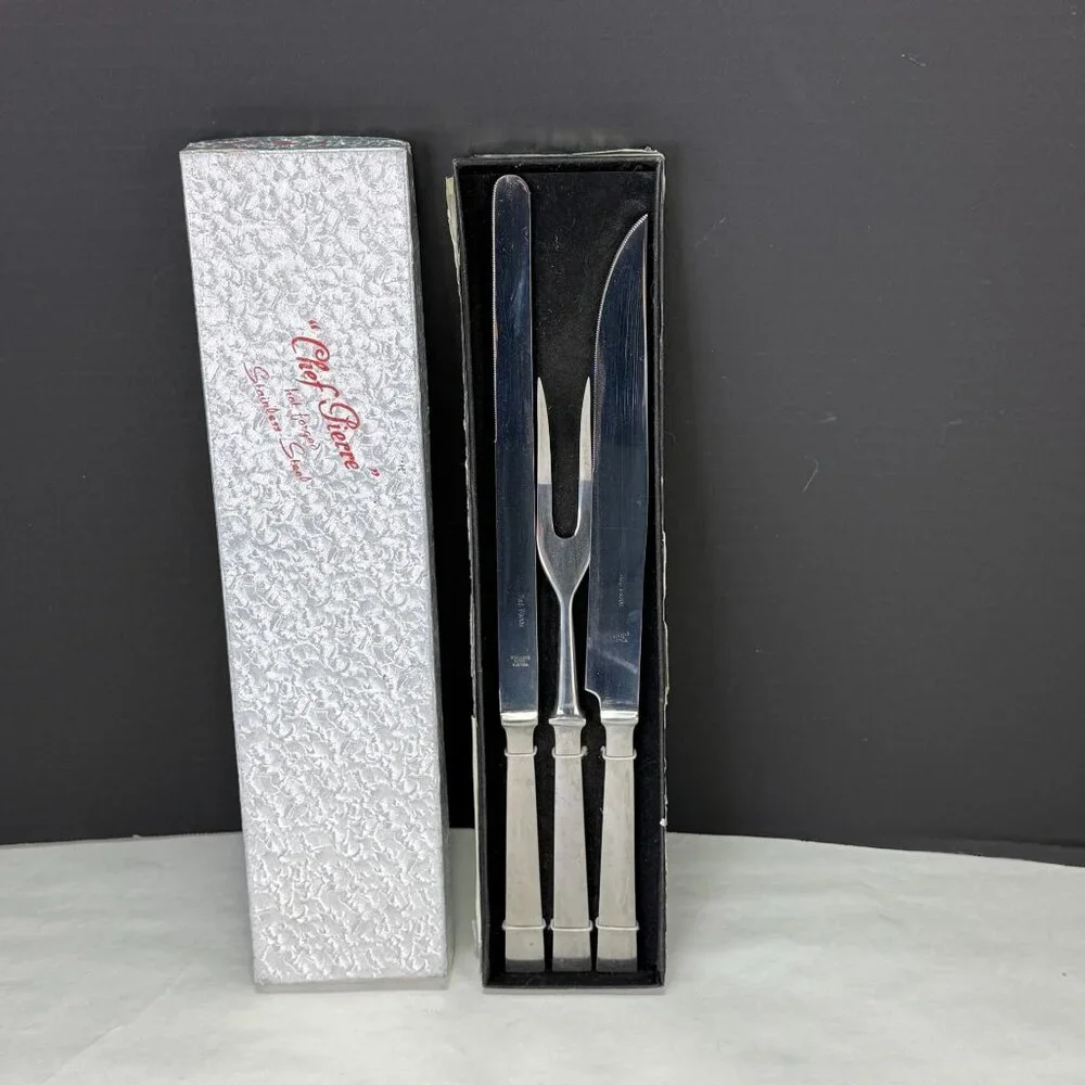 Vintage Chef Pierre Hot Forged Stainless 3 Pc Carving Knife Set In Original Box
